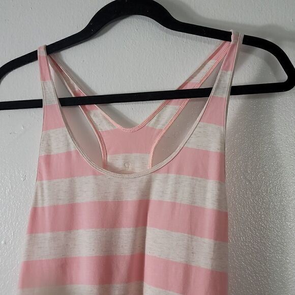 Lululemon Om Pink/White  Stripe Racer-back top - Picture 3 of 6